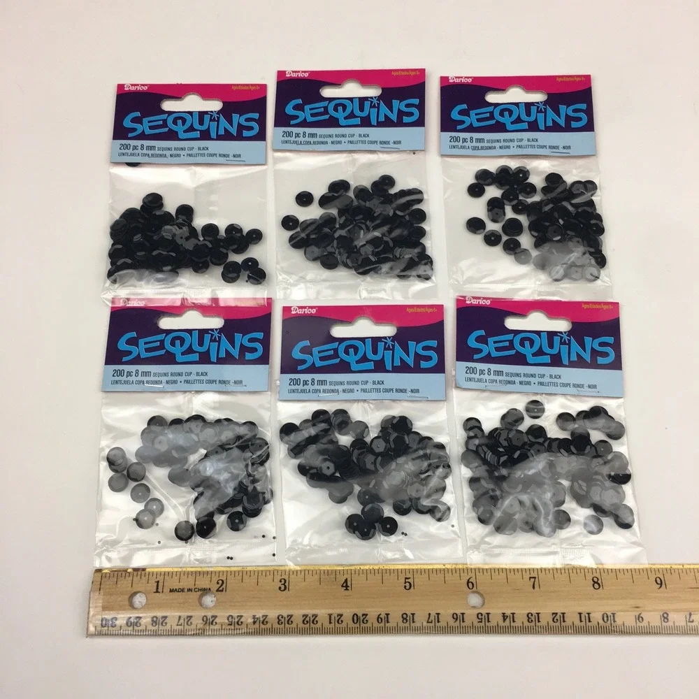 Darice‎ Black Sequins Round Cup 200 pc each 8mm 6 Packs Art Crafting Supply
